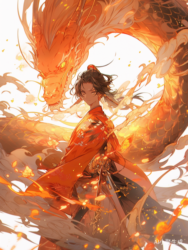 Chinese Boy in Hanfu: A Phoenix Attack in Colorful Water Ink