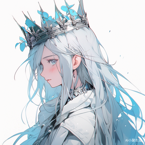 蓝发蓝眼少女：长发背带裤王冠帅气