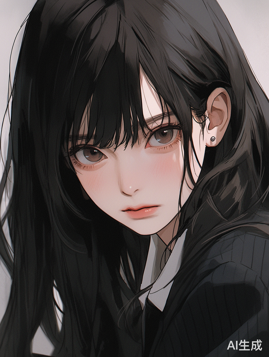 12岁初中女生，黑发浓眉，个性倔强高清晰度32k