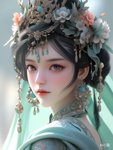 Traditional Chinese Girls with Turquoise and Yellow Makeup