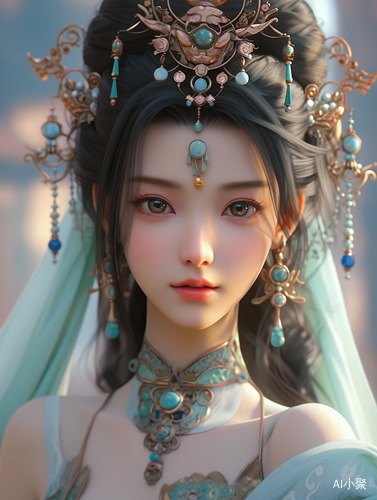 Traditional Chinese Girls with Turquoise and Yellow Makeup