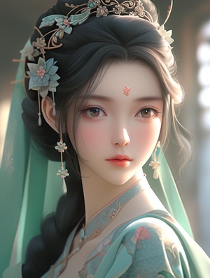 kim na hun chinese girls face eye makeup,in the style of light turquoise and yellow, lifelikerenderings, classical style, daz3d, olympus pen f, stylish costume design, traditional oil painting uhd 32K