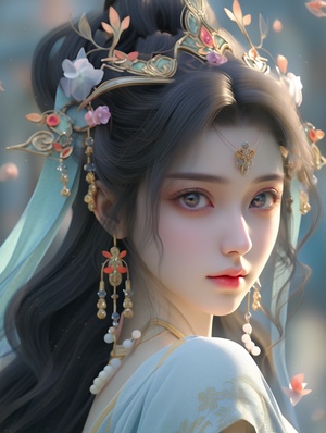 kim na hun chinese girls face eye makeup,in the style of light turquoise and yellow, lifelikerenderings, classical style, daz3d, olympus pen f, stylish costume design, traditional oil painting uhd 32K