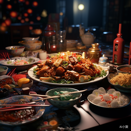 Chinese Food and 16K Movie Lighting Effects at New Year's Eve Dinner