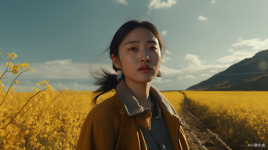 中国妇女在田野上的传统景观中的难过表情