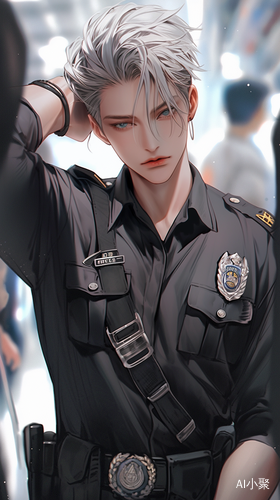 帅哥白色短发黑色眼睛黑色警服