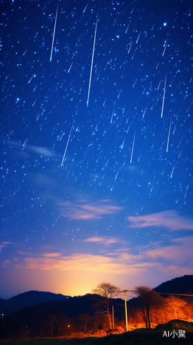 夜晚天空中绚丽多彩的流星划过