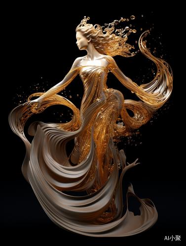 Golden Dress Women: Quantum Wave Dancer's Wings