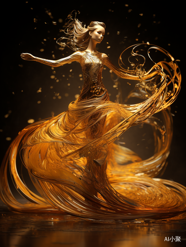 Golden Dress Women: Quantum Wave Dancer's Wings