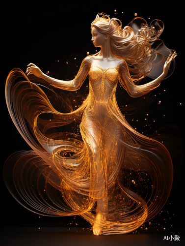 Golden Dress Women: Quantum Wave Dancer's Wings