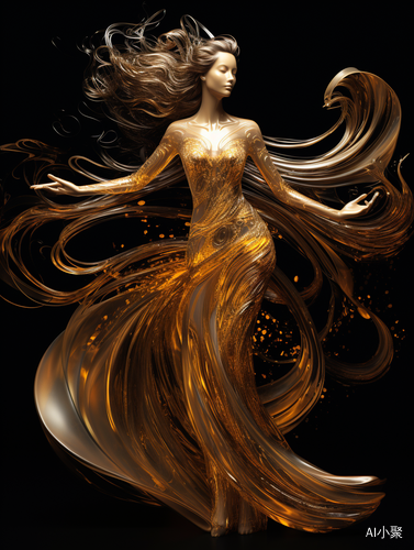 Golden Dress Women: Quantum Wave Dancer's Wings