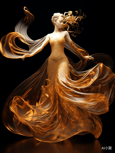 Golden Dress Women: Quantum Wave Dancer's Wings