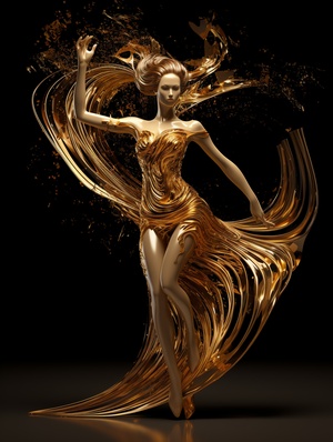 Golden Dress Women: Quantum Wave Dancer's Wings