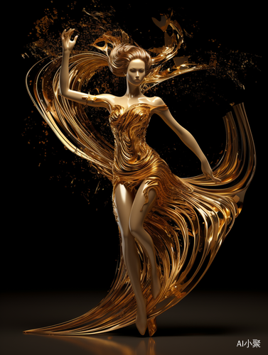 Golden Dress Women: Quantum Wave Dancer's Wings