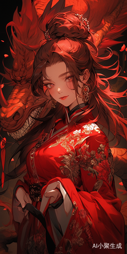 红色渐变龙女人