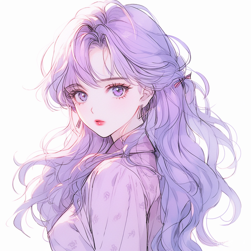 可爱小女孩，浅紫色头发和紫色小裙子