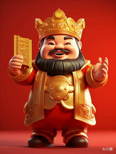 Cute Chinese God of Wealth with a Shiny Gold Ingot