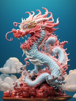 light blue jade dragon between clouds , ruby and gold style, anime aes- thetics, red and white, elaborate,c4d rendering,3D zbrush ar 9:16 style raw stylize 200 v 6