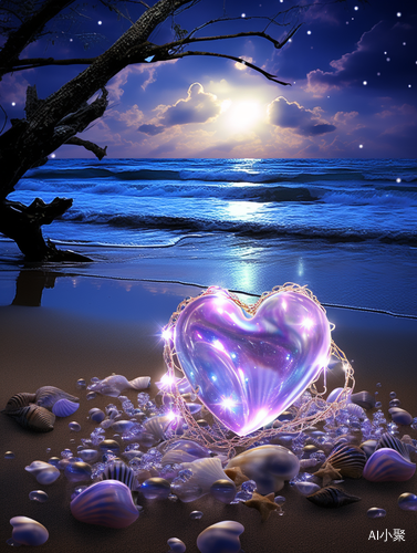 Romantic Fantasy by Thomas Kinkade: Beach Paradise with Blue-Purple Heart