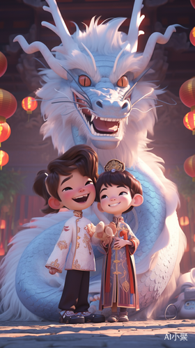 Chinese New Year: Pixar Style Animation with Cute Children, Dragon, and Coins