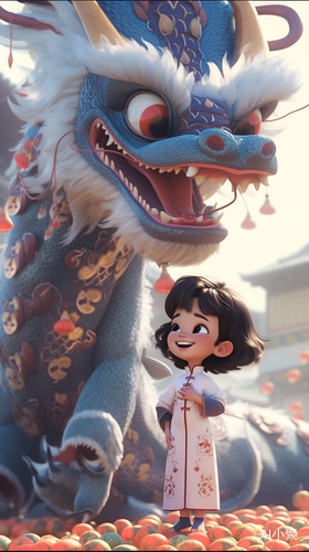 Chinese New Year: Pixar Style Animation with Cute Children, Dragon, and Coins