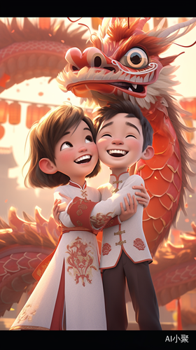 Chinese New Year: Pixar Style Animation with Cute Children, Dragon, and Coins