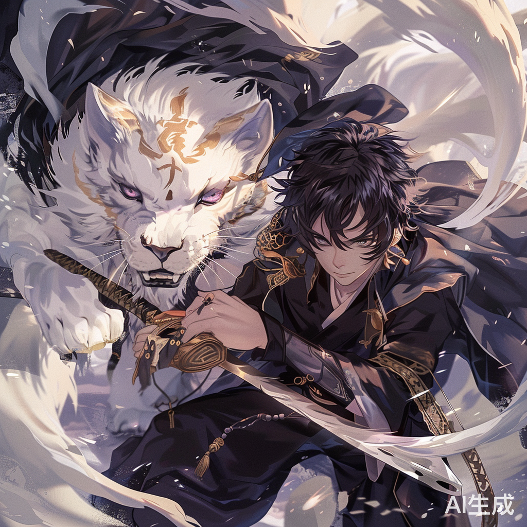 神秘的13岁男孩骑白狮虎兽