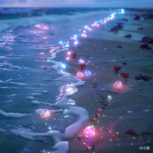 Nighttime Photographic Realism: Colorful Luminous Beach at Starlight