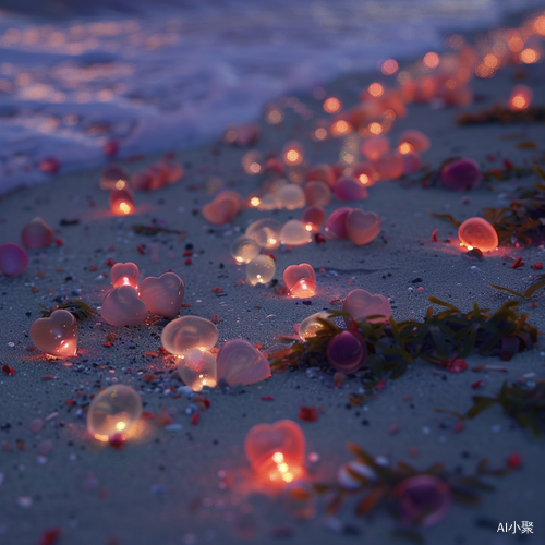 Nighttime Photographic Realism: Colorful Luminous Beach at Starlight