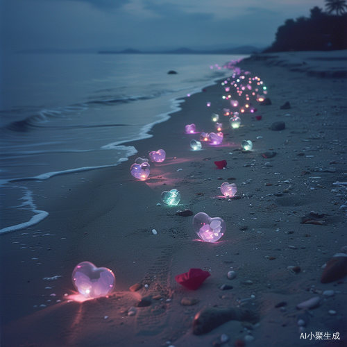 Nighttime Photographic Realism: Colorful Luminous Beach at Starlight