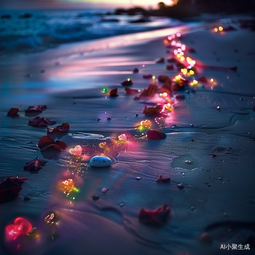 Nighttime Photographic Realism: Colorful Luminous Beach at Starlight