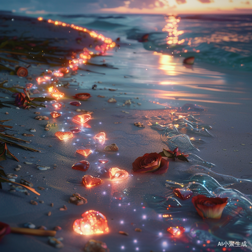 Nighttime Photographic Realism: Colorful Luminous Beach at Starlight
