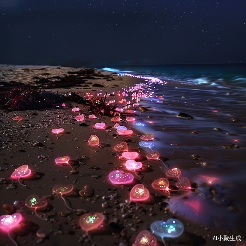 Nighttime Photographic Realism: Colorful Luminous Beach at Starlight