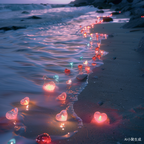 Nighttime Photographic Realism: Colorful Luminous Beach at Starlight