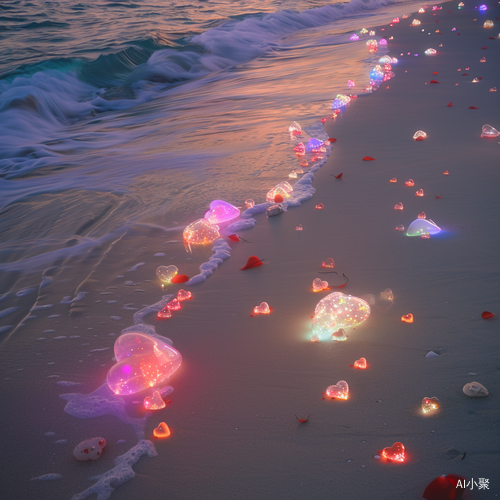 Nighttime Photographic Realism: Colorful Luminous Beach at Starlight