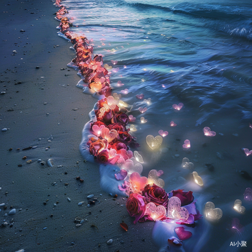 Nighttime Photographic Realism: Colorful Luminous Beach at Starlight