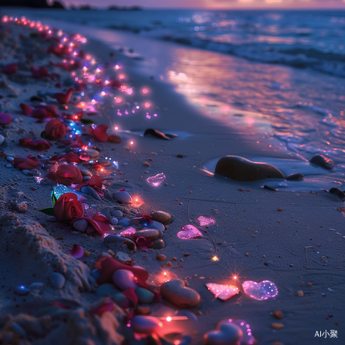 Nighttime Photographic Realism: Colorful Luminous Beach at Starlight