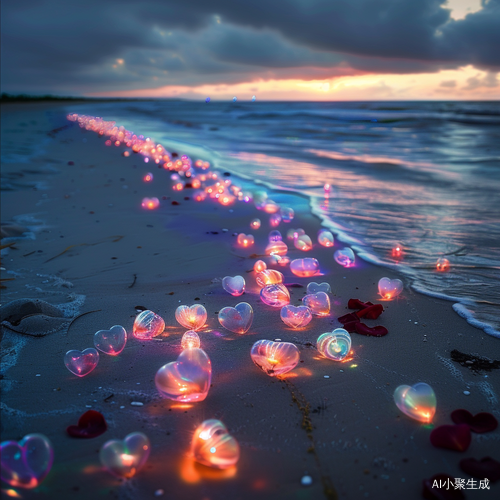 Nighttime Photographic Realism: Colorful Luminous Beach at Starlight