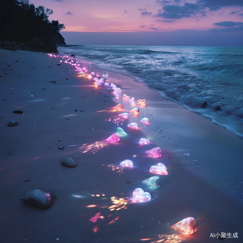 Nighttime Photographic Realism: Colorful Luminous Beach at Starlight