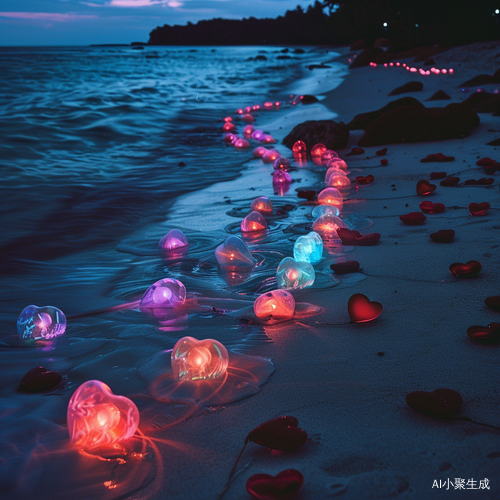 Nighttime Photographic Realism: Colorful Luminous Beach at Starlight