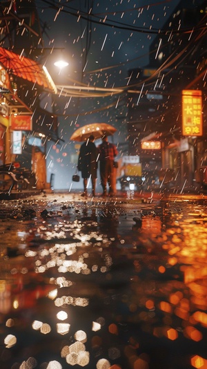 Melancholic and Mysterious Rainy Night Encounter in Unreal Engine