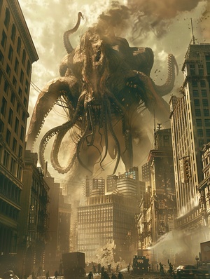 Cthulhu vs City: Glorious Celestialpunk Creature Fan Art