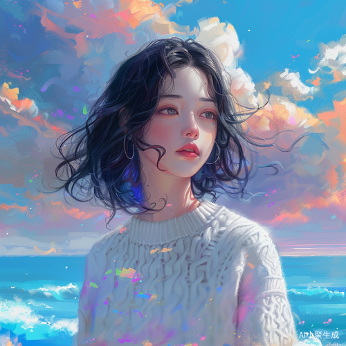 黑发白衣与海上彩云