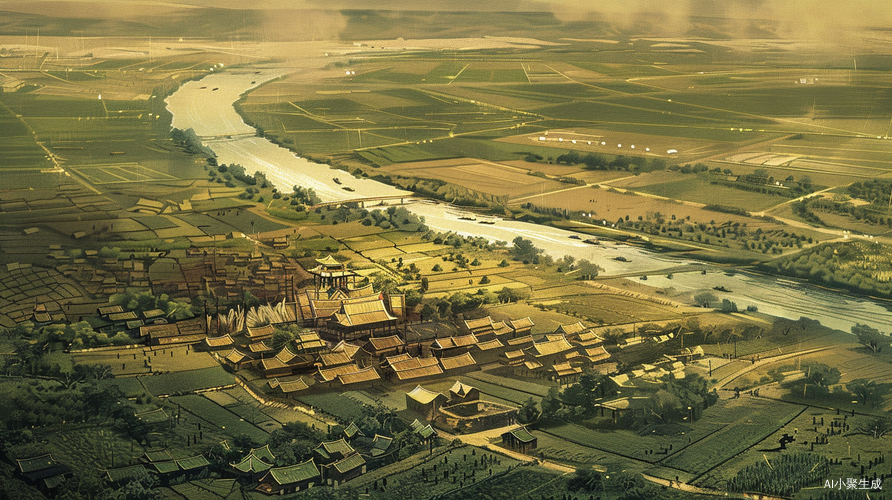 中国古代部落联盟时期的黄河流域多部落景象插画展示