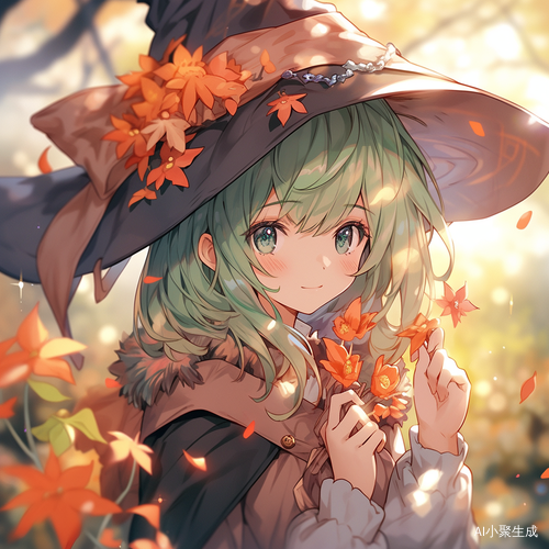 绿色头发的可爱魔术师女孩