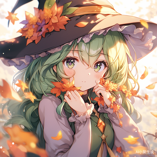 绿色头发的可爱魔术师女孩