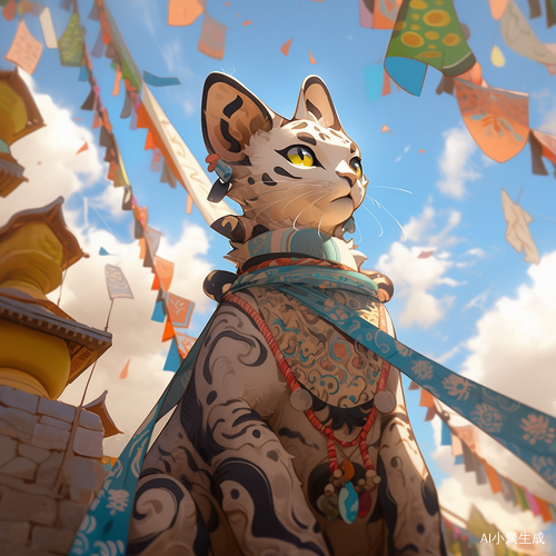 敦煌壁画风格的飞舞猫咪游戏CG