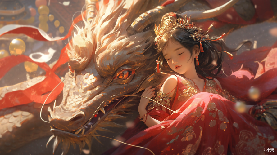 Dreamlike Chinese Princess with Megalophobia Dragon