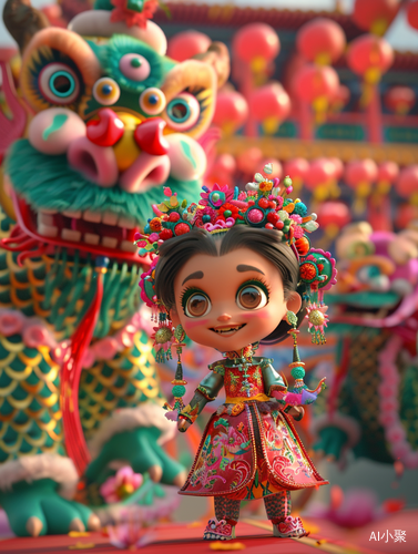 Colorful Chinese Dragon Flying with Cute Girl in Pixar Animation Style