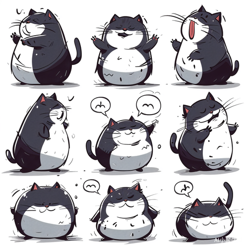 Nine Angled Poses and Expressions of a Cute Cat in Keith Harlem's Graffiti Style